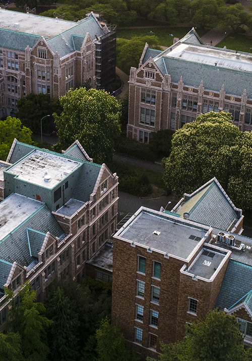 An aerial shot of the University of Washington campus